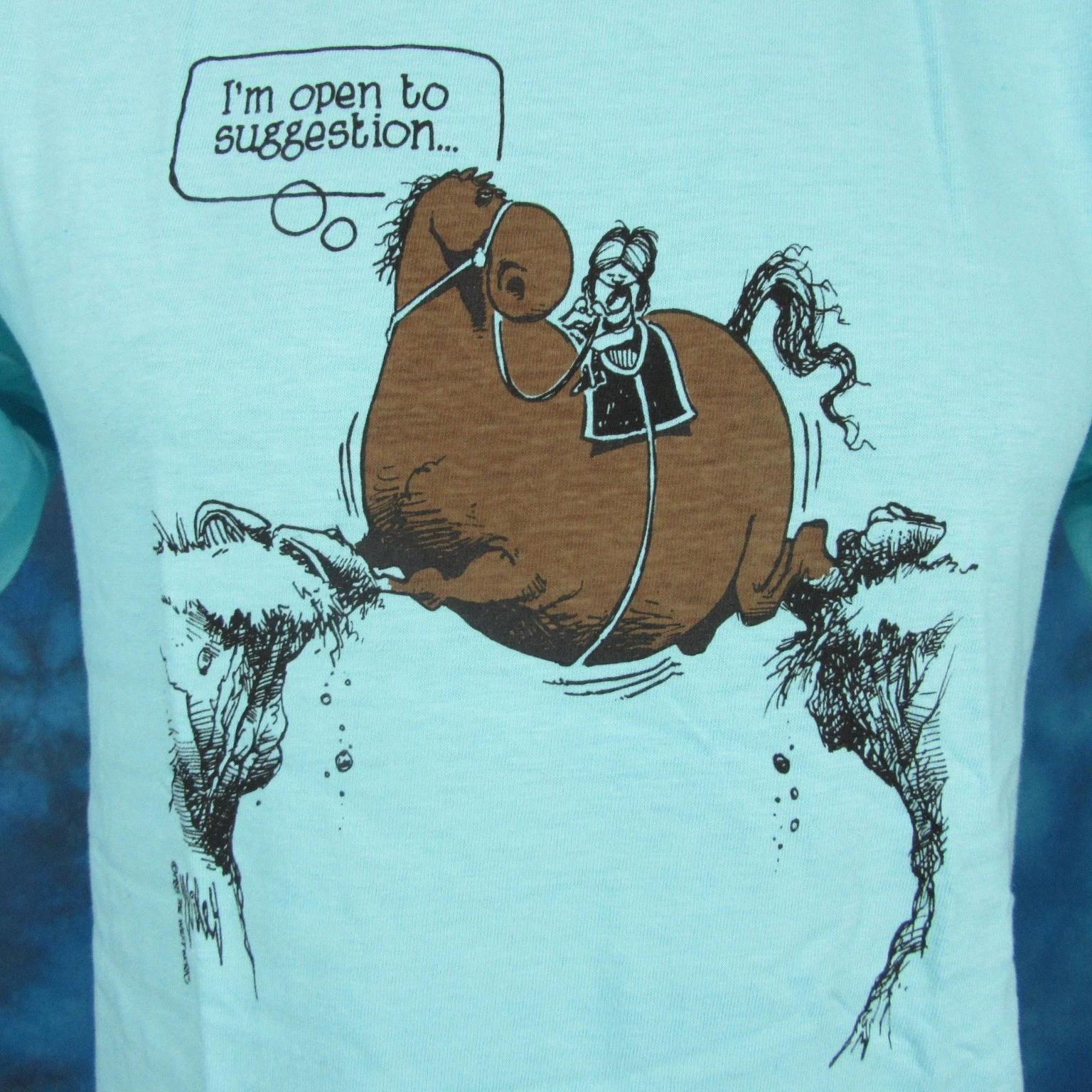 NOS vintage 80s HORSE OPEN TO SUGGESTION CARTOON WILEY MILLER T-Shirt S/M cowboy XL