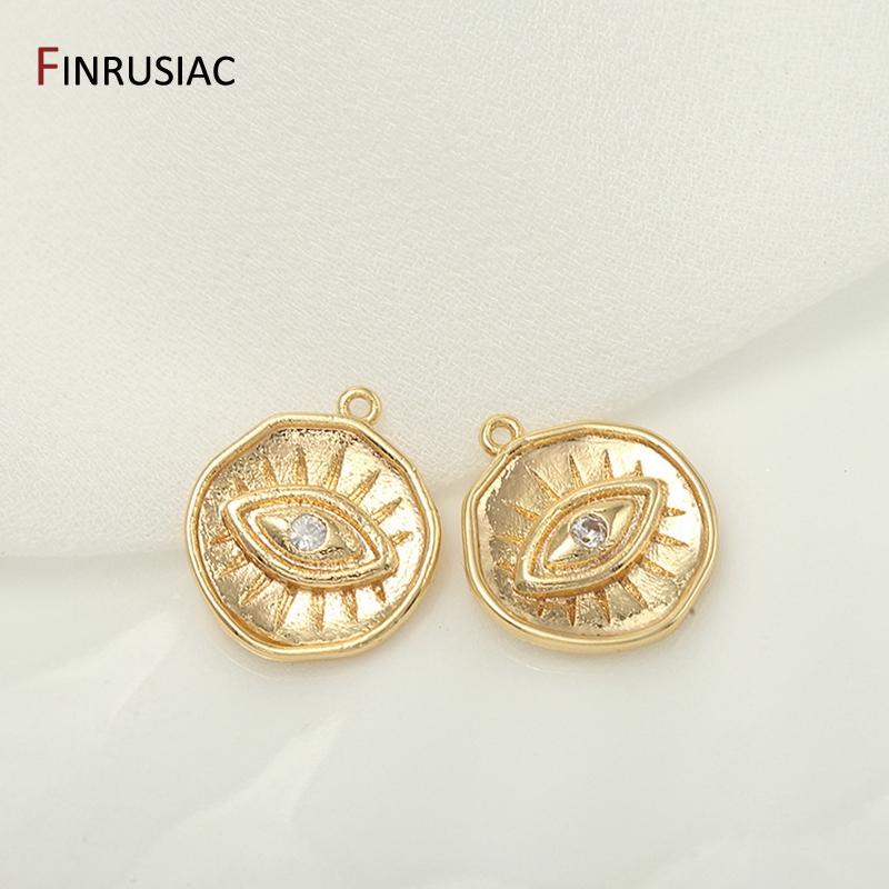 2020 new greek eye charms high quality copper metal gold plated round commemorative coin pendant charm for diy make jewelry
