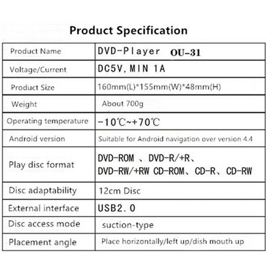 DC 5V USB Interface External CD DVD Dish Box Player For Android Car Radio Stereo