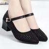 Mesh sandals hollow breathable single shoes 2025 summer new low-heeled dancing women's shoes fashion mother thick-heeled sandals