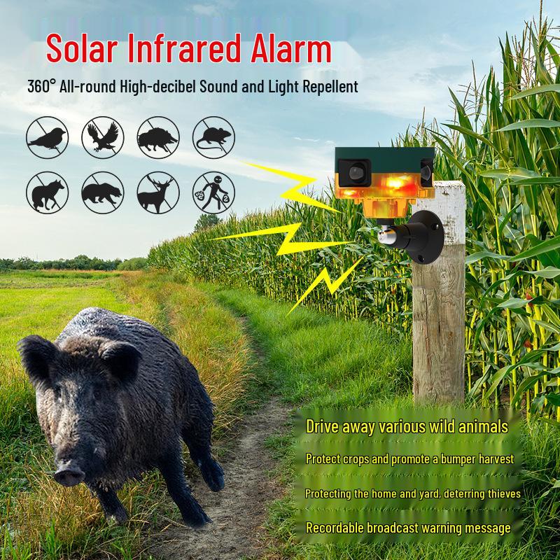 Solar-Powered 360° Infrared Motion Alarm & Light Animal Repeller with Voice Speaker