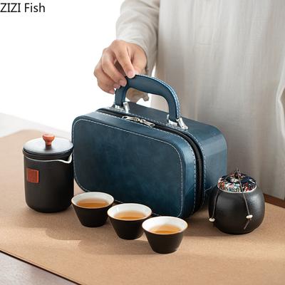 Przenośny zestaw do herbaty na zewnątrz, kreatywny ceramiczny czajnik i zestaw filiżanek do herbaty, zestaw do herbaty Kung Fu do biura, chiński prezent dla przyjaciela na ceremonię herbaty
