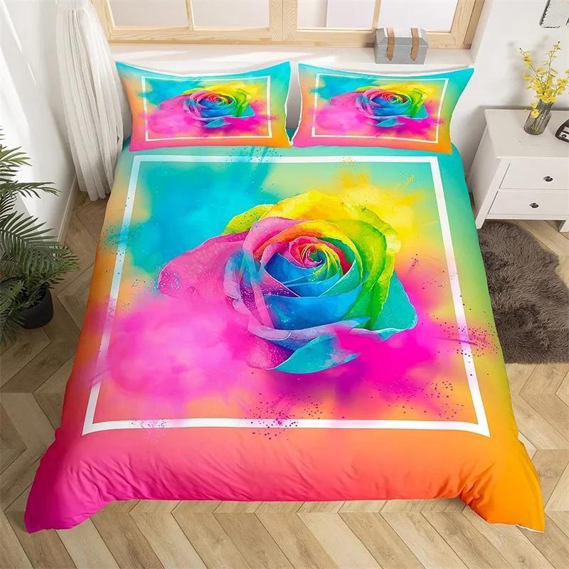Rose Floral Bettbezug King Romantische Blumen Bettwäsche Set Mikrofaser Valentinstag Bettdecke Bezug Für Mädchen Frau Zimmer Dekoration