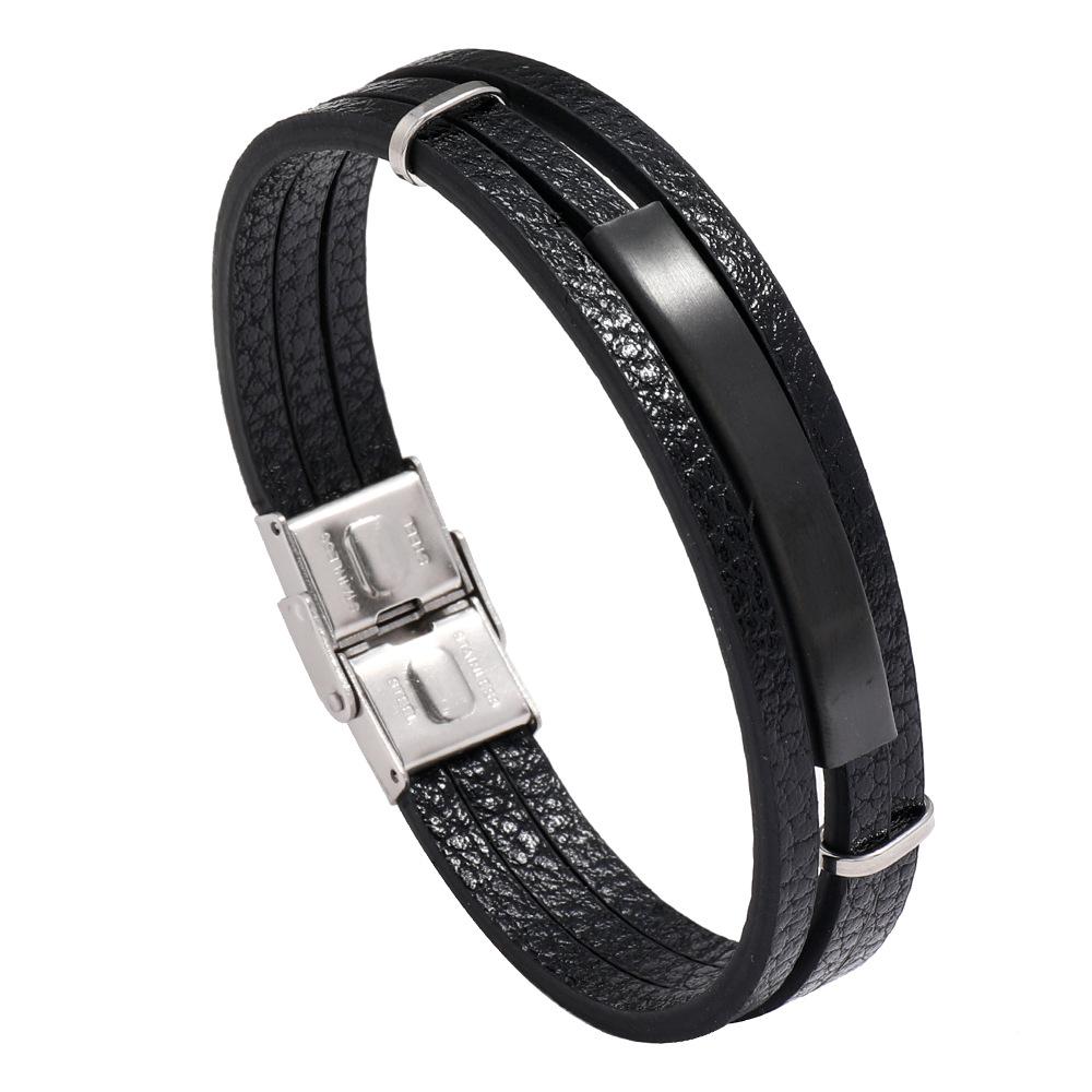 DPANCO Simple Blank Stainless Steel Rhodium Plated Magnetic Buckle Geometric Design PU Leather Men s Cuff Bracelets Fashion