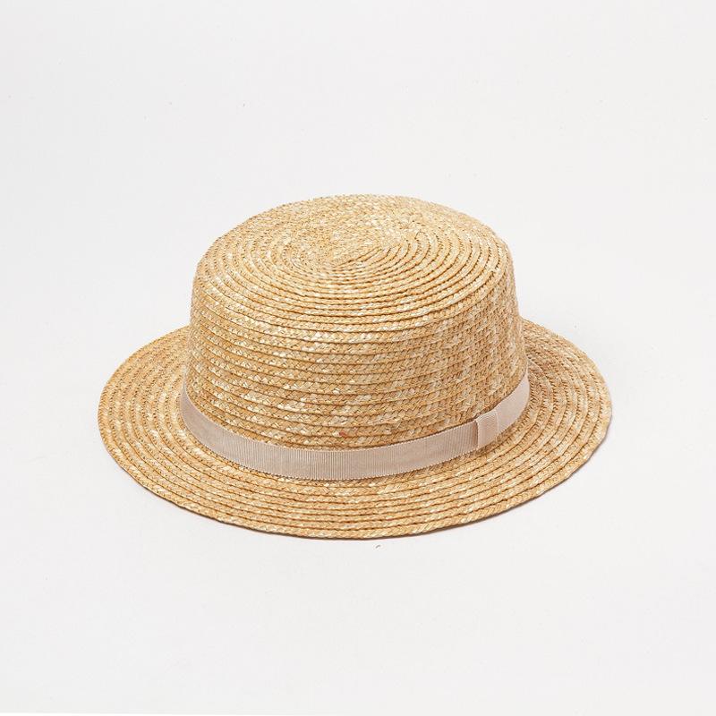 X206  New Narrow-tie Children's Wheat Straw Flat Rice Cap Travel Holiday Beach Sunscreen Cap Shade Top Hat  Baby Girl Hat
