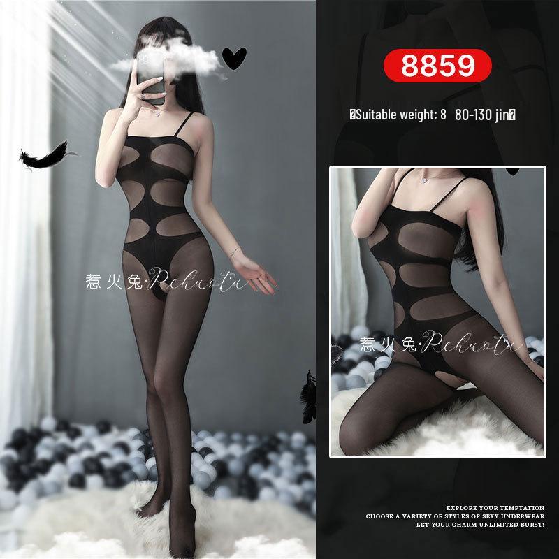 Seductive Rabbit Silk Bondage Lingerie Set: Open Crotch, Tearable Bodysuit with Garter and Stockings