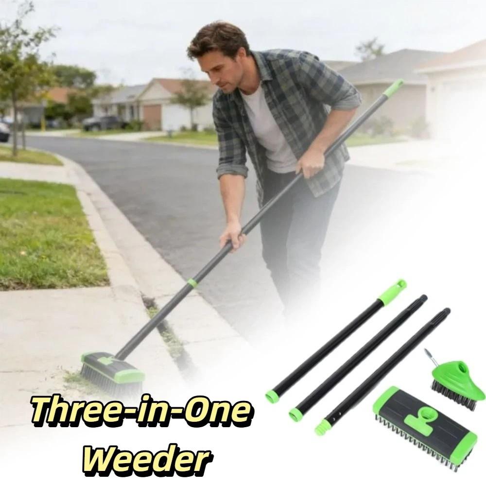 3 In 1 Weed Brush Extendable Handle Replaceable Brush Heads Multi Head Brush Multi-Functional Manual Weeding Brush