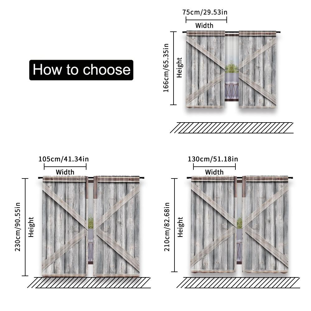 Set Of 2 Rustic Wooden Barn Door Western Country Theme Curtain Vintage Rural Farm House Window Curtains Modern Simplistic Drapes Polyester