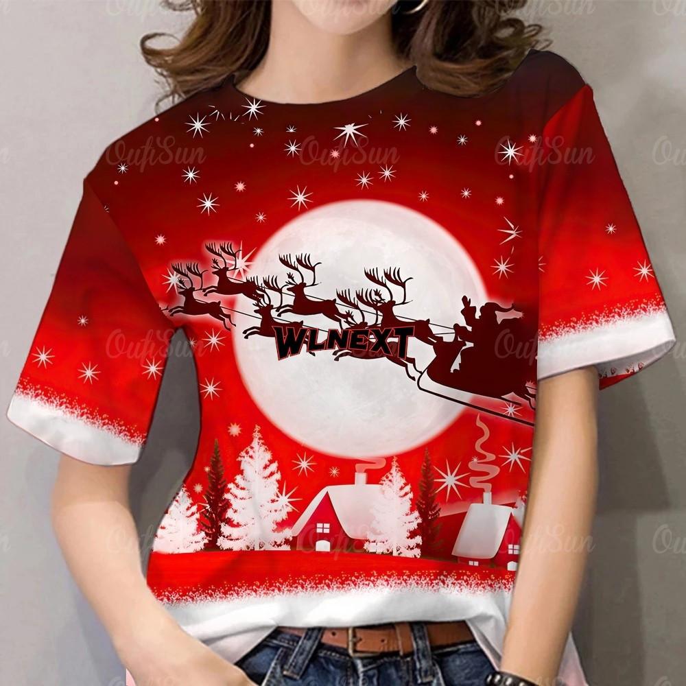 New Unisex Christmas T-Shirt - 3D Printed Santa and Tree Pattern