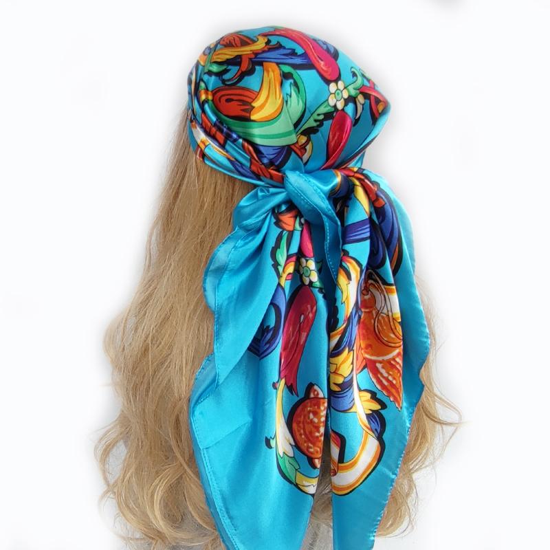 Lenço de Pescoço Xale Envoltórios Estampa Seda Cetim Cachecol quadrado Mulheres Muçulmanas Hijab Elegante Faixa de Cabelo Bandana design marca foulard