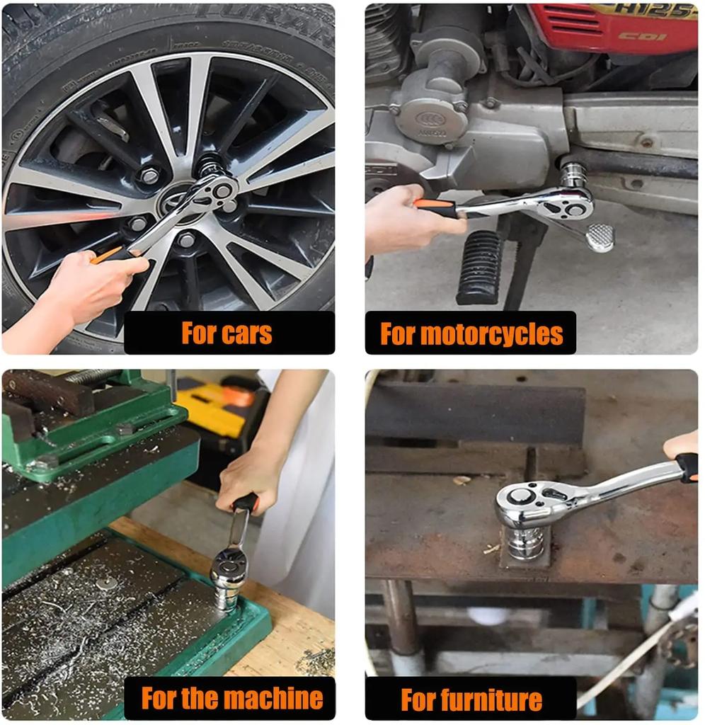 1/4 Inch Ratchet Wrench 24 Tooth Drive Ratchet Socket Wrench Tool Multi-function DIY Bicycle Motorcycle Car Hand Tools