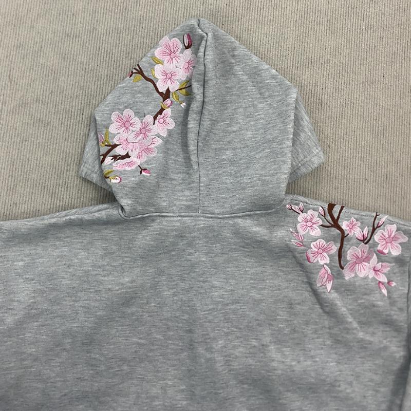 European and American autumn and winter personalized street flower embroidery retro men's and women's hooded cardigan