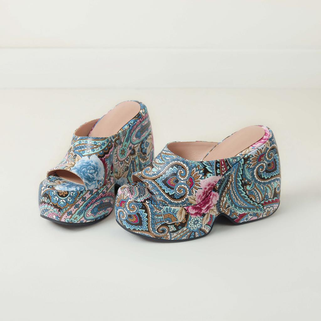 Krazing Pot Mules Polyurethane Spring Summer Size 43 Size 42 Summer Prints Skin Women Platform Women Peep Toe Slip On Sandals