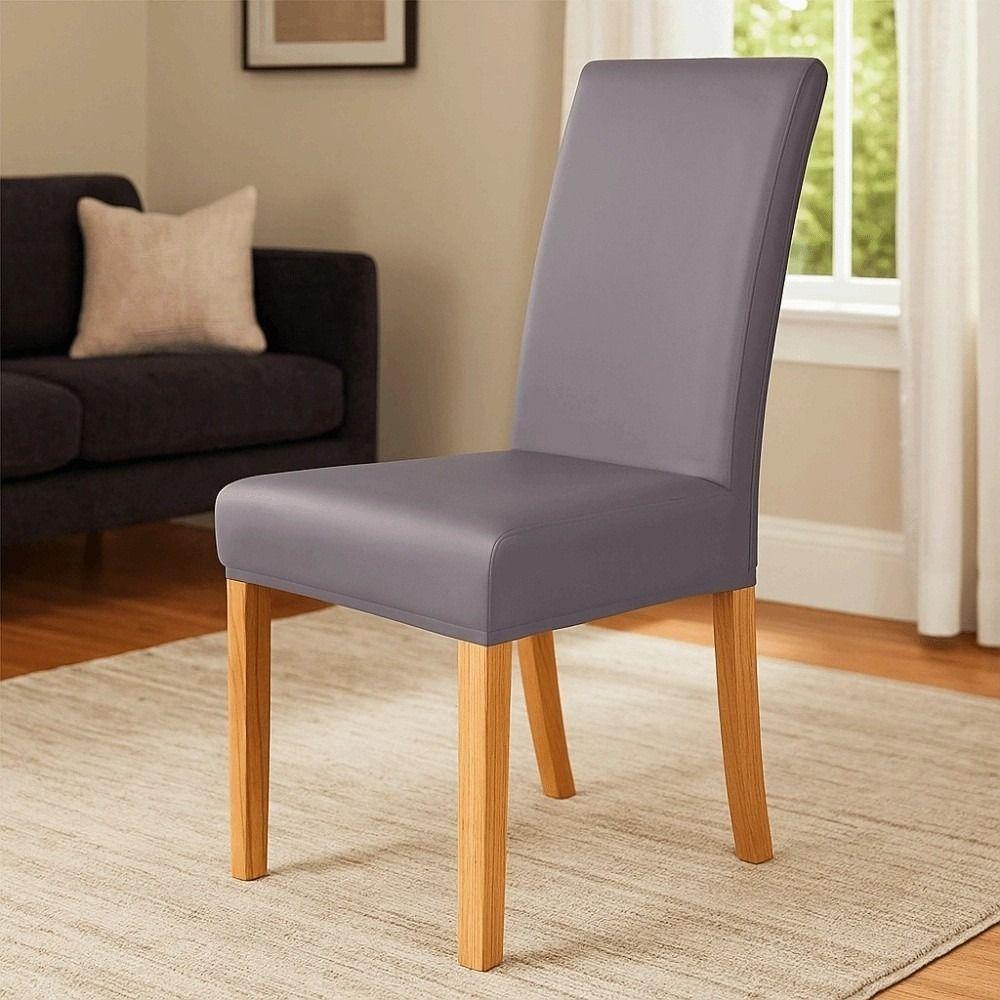 Simple Elastic PU Chair Cover Waterproof Anti-dirty Solid Color Seat Protection Oil Proof All-wrap Wear for Chairs Family Dinner