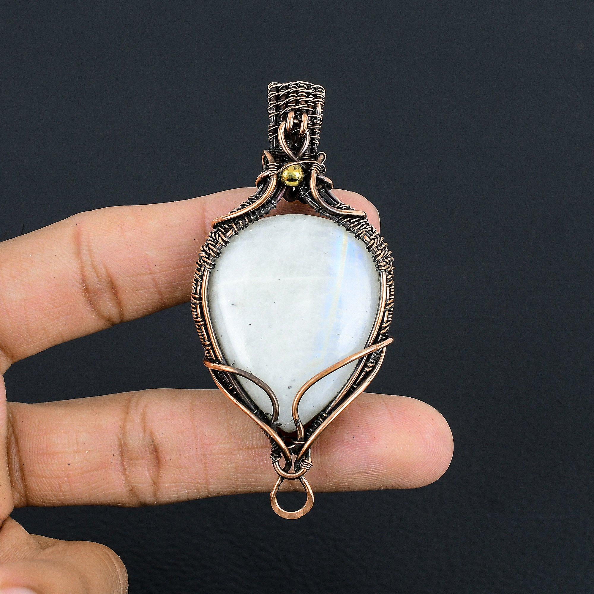 

Подвеска из радужного лунного камня, ювелирное изделие из драгоценного камня, подвеска, обернутая медной проволокой 999 пробы, красивая подвеска ручной работы 1.77 Inches