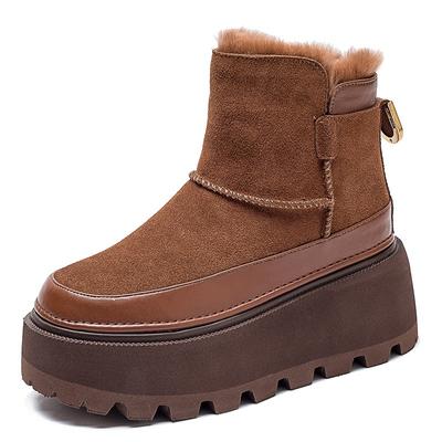 Mode Hohe Qualität 6cm Kuhveloursleder Echtes Leder Herbst Plateau Keil Warm Schnee Stiefeletten Winter Damen Plüsch Bequeme Stiefeletten Schuhe