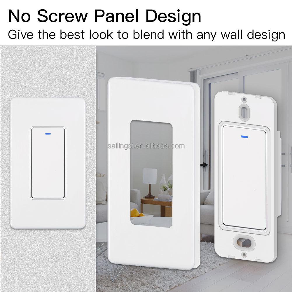 For Tuya 1 Gang US WiFi Smart Wall Switch Single Pole Push Button Light Switch Touch Panel Wireless Remote Control 240V No Screw