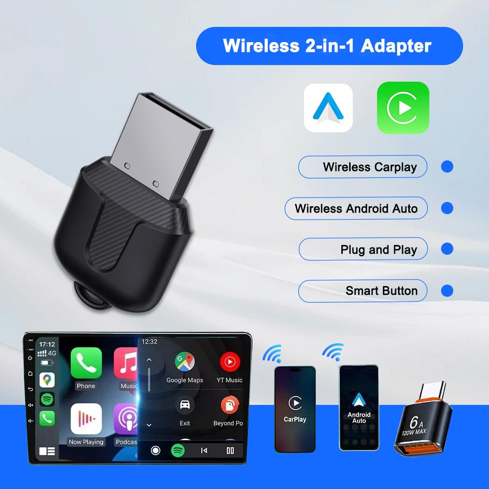 M25 2 in 1 For CarPlay/Android Auto Wired to Wireless Car Adapter Bluetooth-compatible 5.4 AI Box USB Dongle