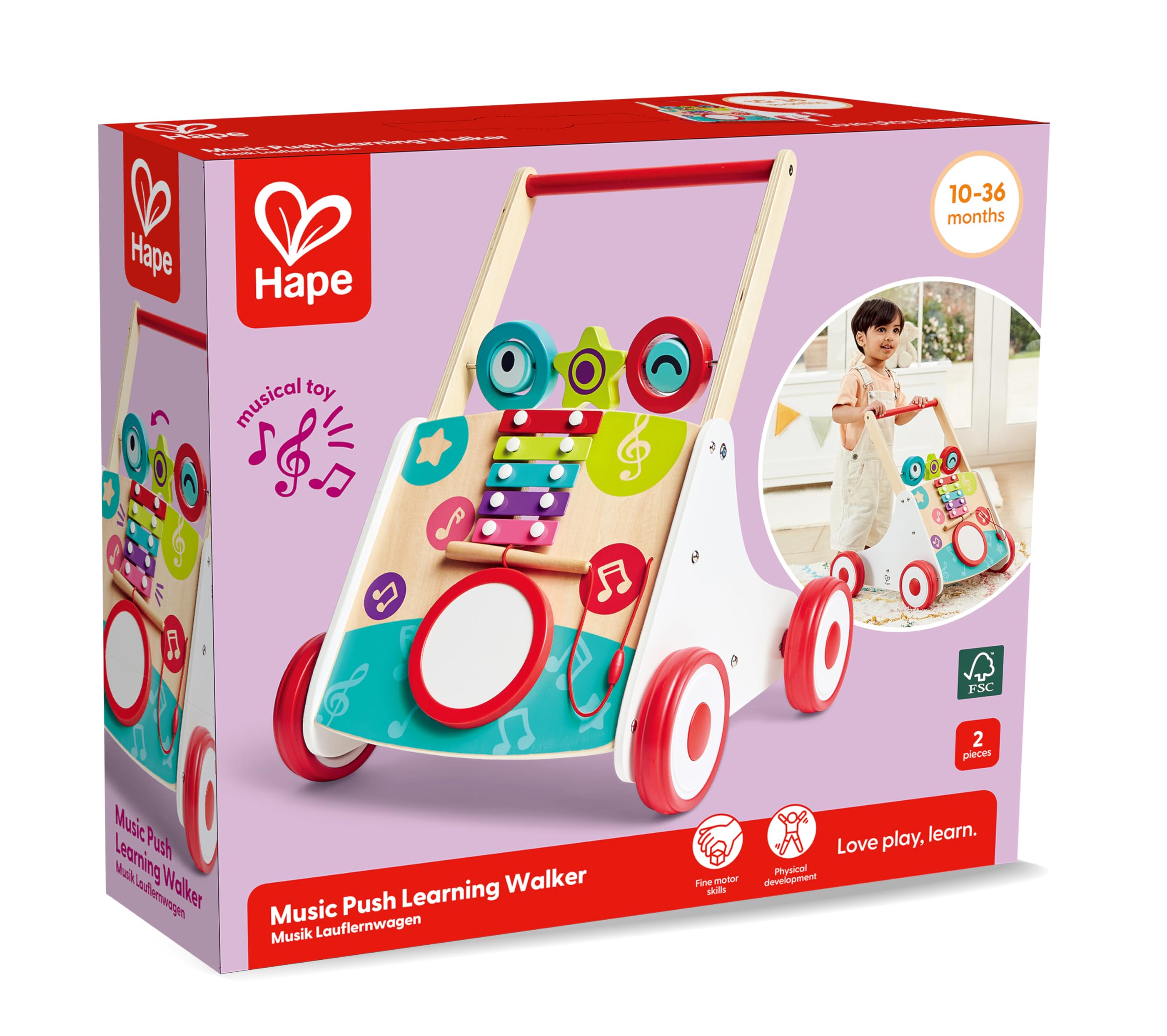 

Hape Музыкальная ходилка x x для детей от 10 месяцев и деревянная каталка развивающая E0383 41,5 40,5 50 см, вверх, тележка, игрушка,