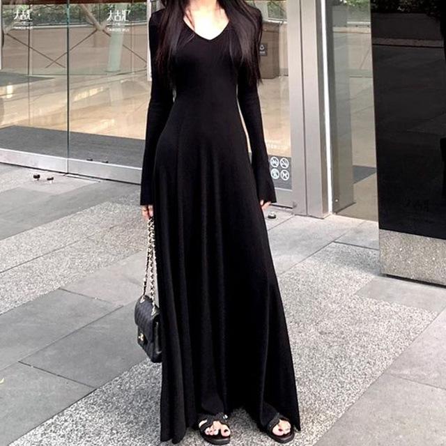 

2026 New French Knitwear Coat Dress - Women s Spring Design, Waist-Cinching, Fitted, Long Dress L чёрный