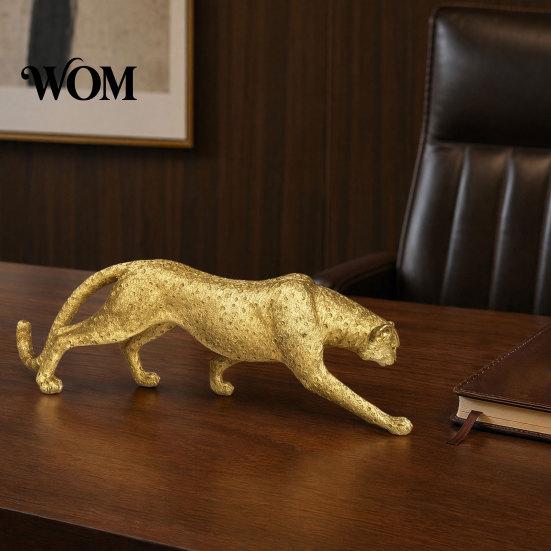 Accessoire de Bureau Moderne de Luxe Figurine Léopard Doré Modèle, Statue Vive, Posture Accroupie Courante, Ornement Décoration Bureau Bureau Résine
