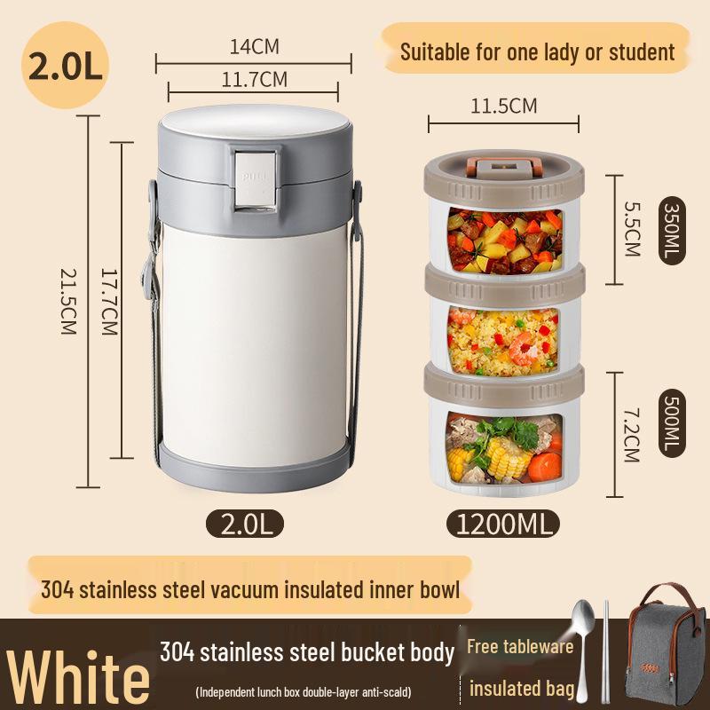 Stainless Steel Insulated Multi-Layer Lunch Box for Office Workers - Large Capacity, Long-Lasting Heat Retention Bento Bucket