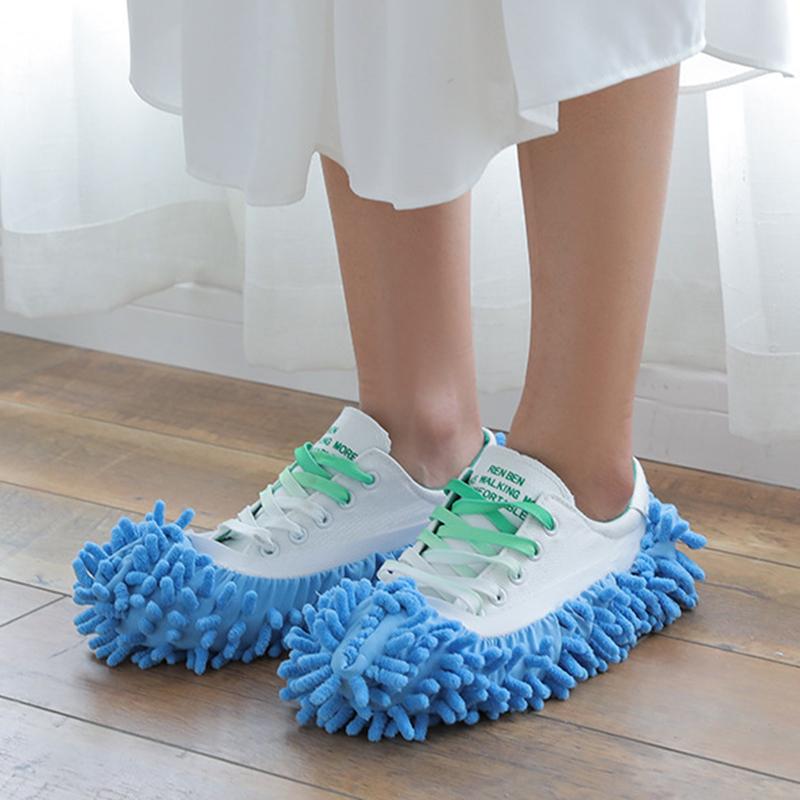 

2 Pcs Chenille Solid Color Mopping Shoes Household Cleaning Tool Floor Dust Slippers Absorbent Cloth for Home