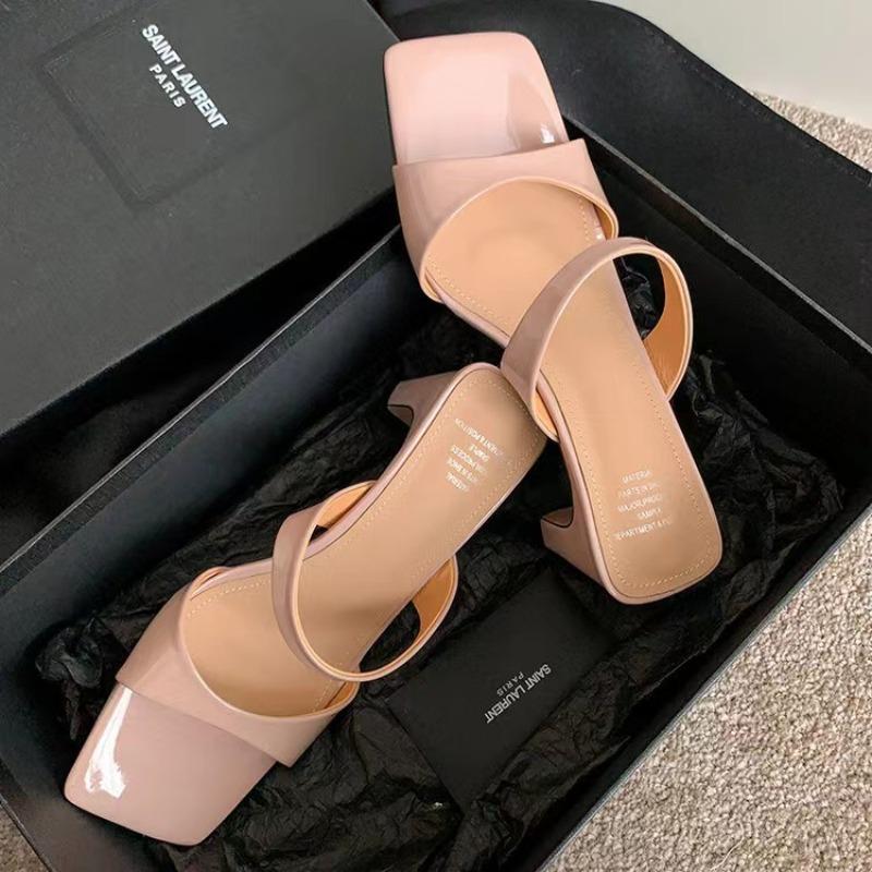 Fashion Fashion Chunky Heel Sandals Summer New Square Head Open-toe Line with Anti-slip Wear-resistant Mid-heel Slippers