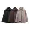 Women Scarf Collar Wool Blend Short Coat Single Breasted Loose Oversized Windbreaker Pocket Casual Fall Winter Outerwear Jacket