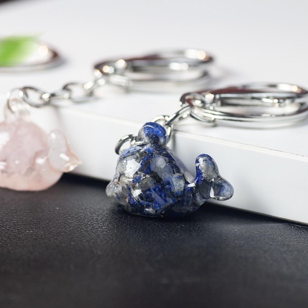 Animal Dolphin Keychain With Resin Encased Natural Crystal Decor Gift For Holidays