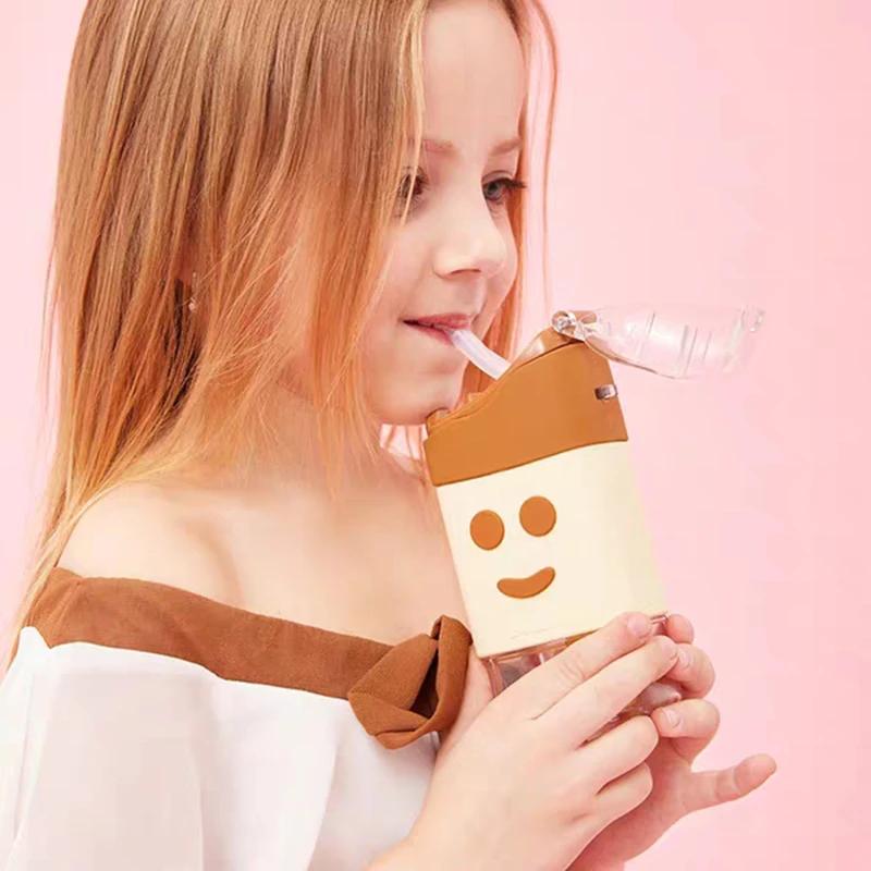 Hot Summer Cute Donut Ice Cream Water Bottle with Straw Creative Square Watermelon Cup Portable Leakproof Tritan Bottle BPA Free