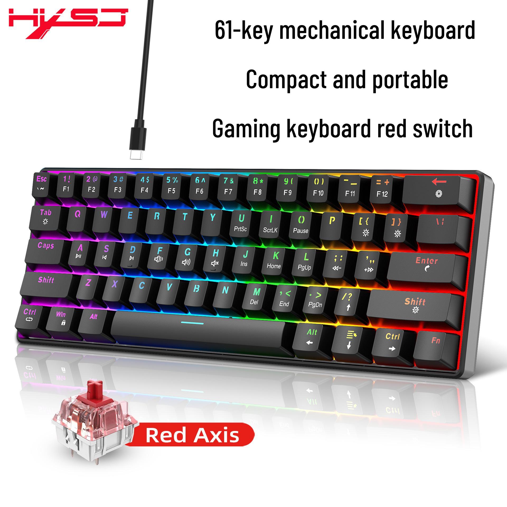

61-Key Wired RGB Mechanical Keyboard with Hot-Swappable Red Switches and Double-Shot Keycaps, Ideal for Gaming and Office Use