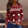 Women's Fashion Casual Slit Hem Round Neck Long Sleeve Loose Christmas Printed T-Shirt Ladies Top
