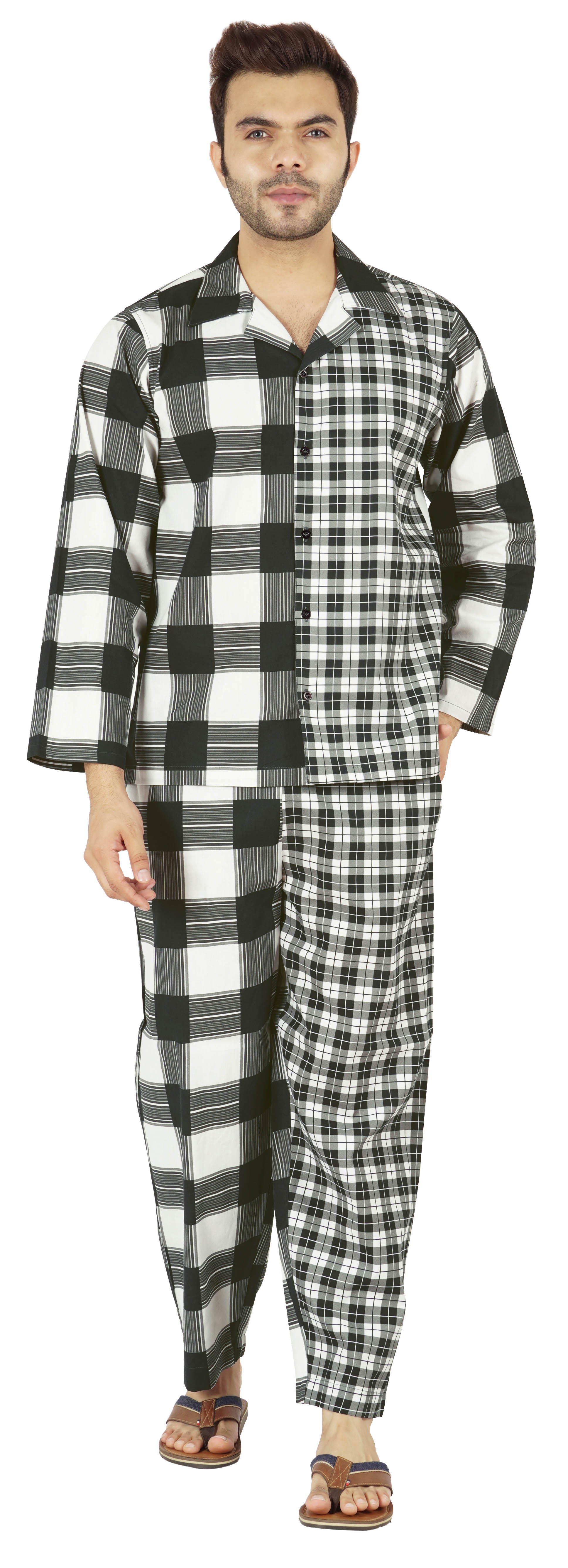 

Чоловічі піжамні комплекти з принтом Inkmeso, класичні легкі бавовни на ґудзиках XX-Large білий