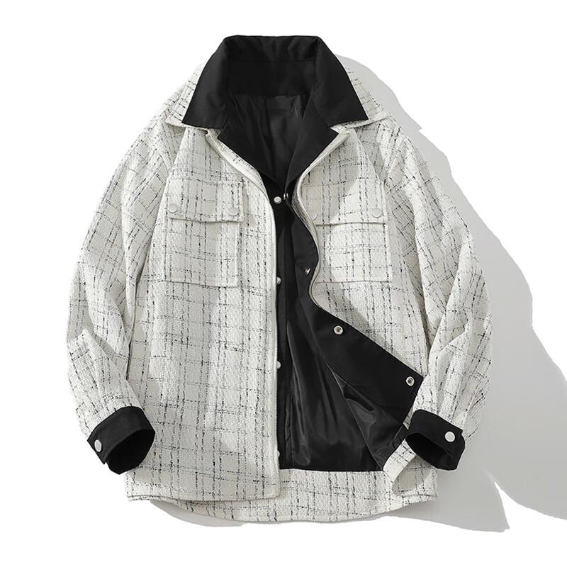 ROMON Men's Hooded Faux Two-Piece Grid Jacket