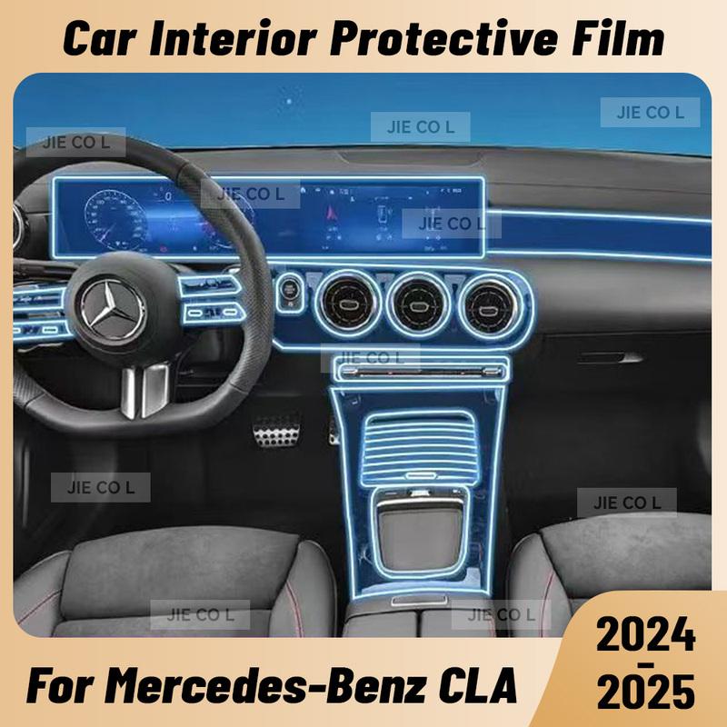 Ochranná fólie proti poškrábání pro středovou konzoli, mediální panel a navigaci interiéru vozu z TPU pro Mercedes Benz CLA 2024 2025
