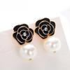 Elegant Black Flower Pearl Dangle Earrings for Women - Luxurious and Versatile