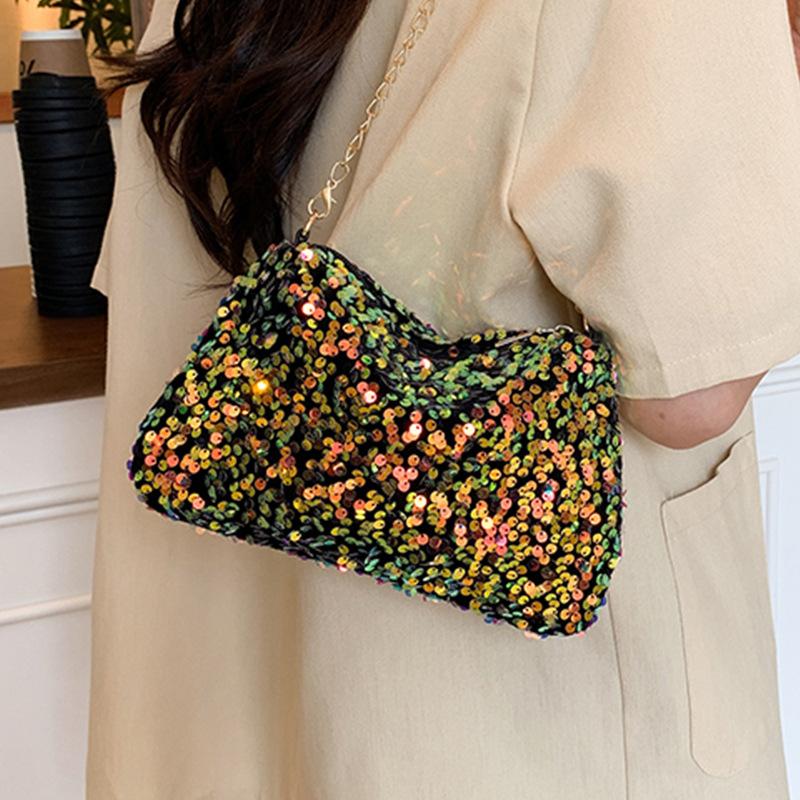 Personalized Sequined Small Bag Women's 2025 New Niche Texture Shoulder Messenger Bag Temperament Simple Chain Small Square Bag
