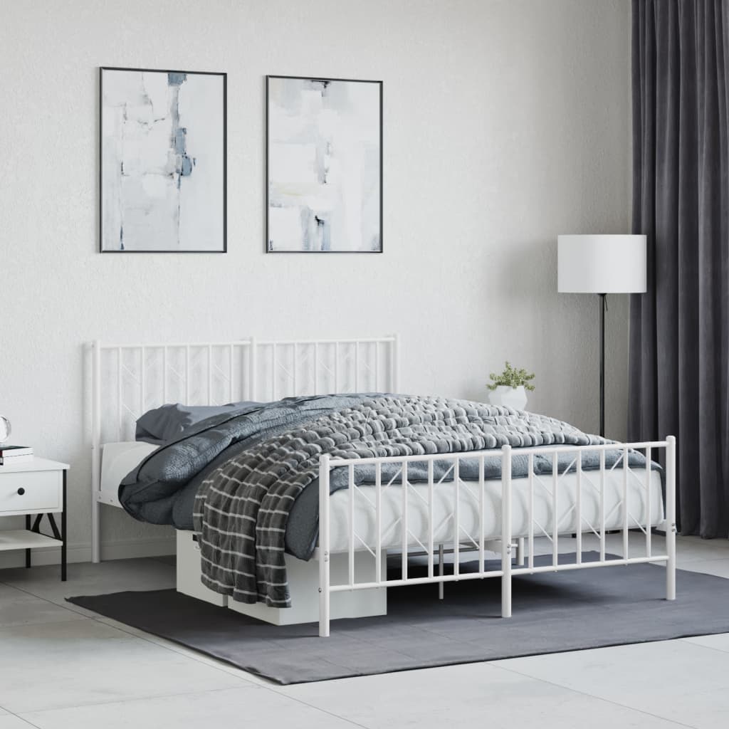Metal Bed Frame with Headboard and Footboard White 135x190 Cm