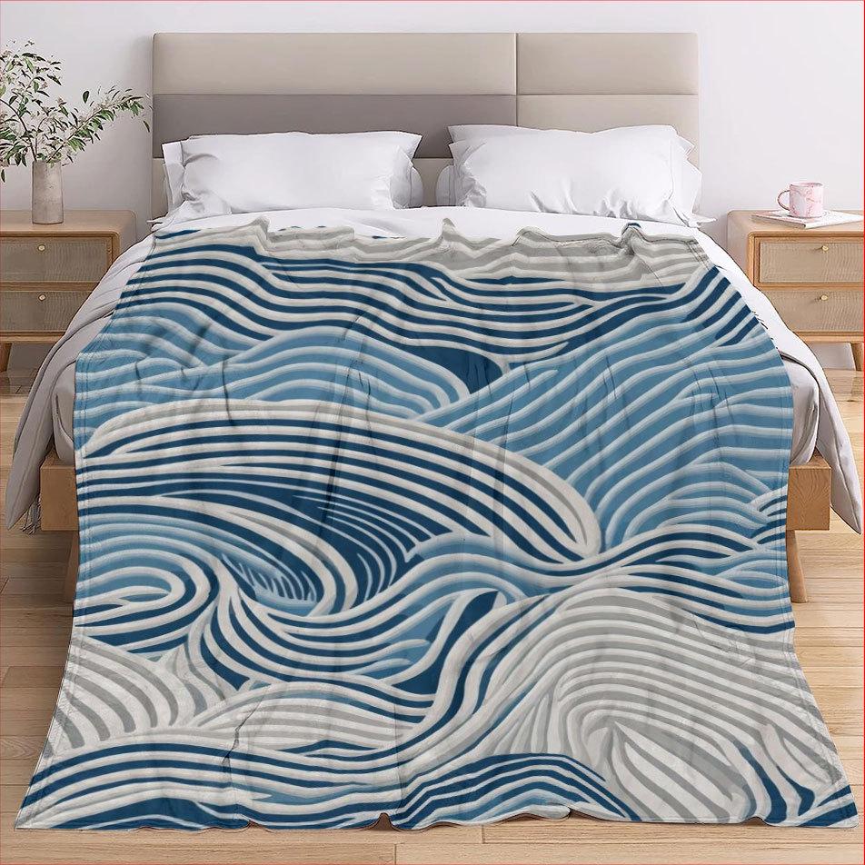 Wave Texture Pattern Printed Blanket for Sofa Bed Travel Camping Living Room Office Conditioning Blanket for All Seasons Gifts