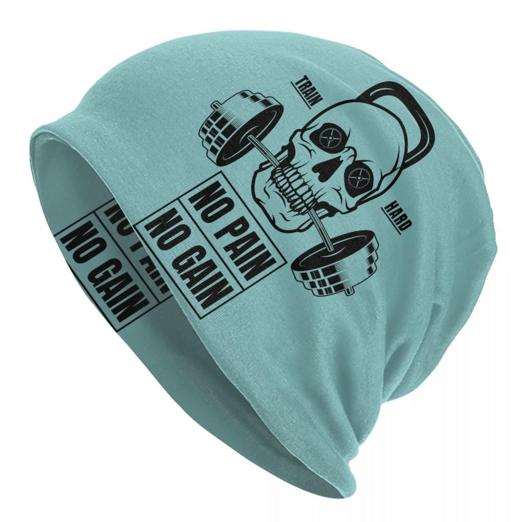 Custom No Pain No Gain Skullies Beanies Caps Unisex Winter Warm Knitted Hat Hip Hop Bodybuilding Fitness Gym Bonnet Hats Cap