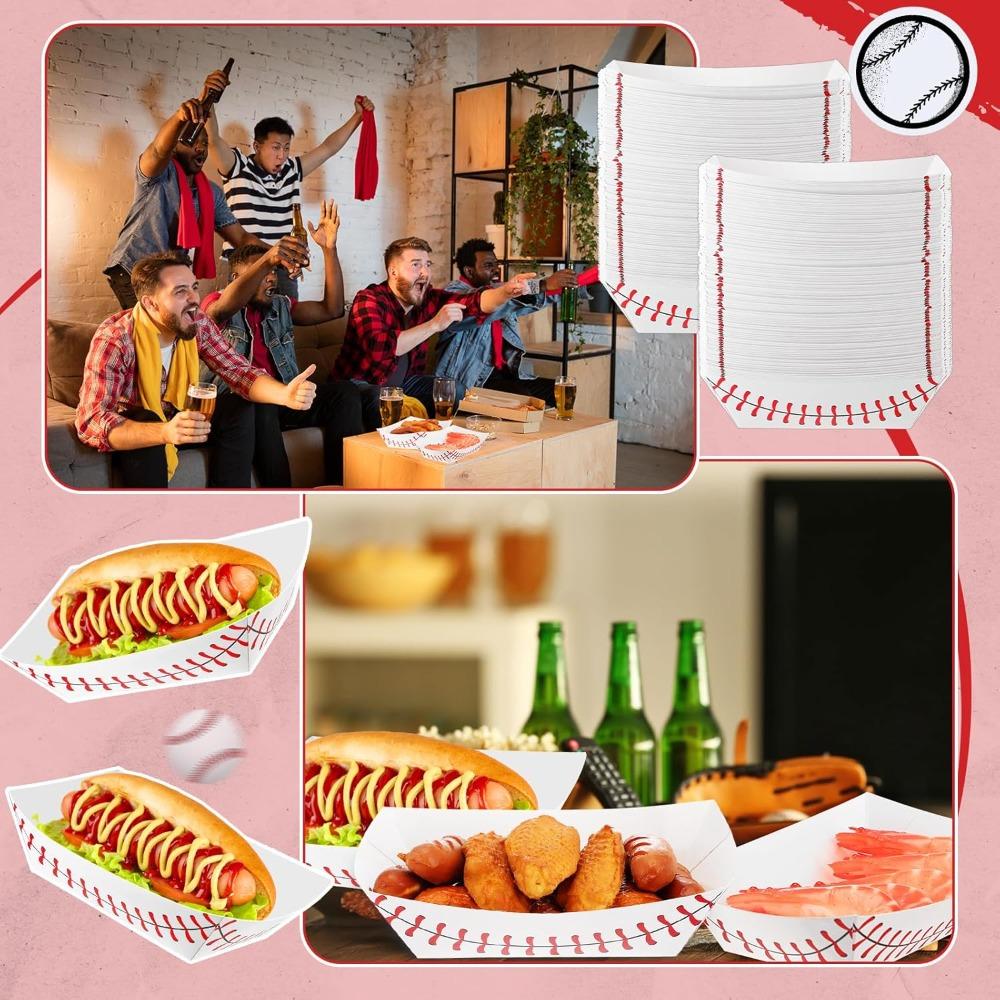 120pcs Baseball Party Supplies Paper Food Trays Disposable Serving Tray Nacho Food Boats for Baseball Birthday Decorations