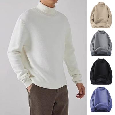Men Thickened Turtleneck Sweater Fleece Lined Pullover Sweater Warm Knitted Long Sleeve Top