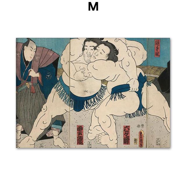 Nordic Japan Ukiyo Sumo Geisha Fuji Edo Period Wall Art, Canvas Painting, Posters and Prints, Pictures for Living Room Decor