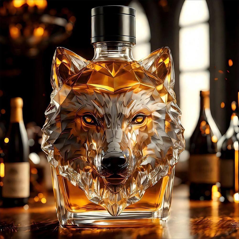 Unikalna Kształt Głowy Wilka Butelka na Whisky 300 ml z Pokrywką Szklany Karafka Przezroczysty Wytrzymały Kieliszek do Wina Domowy Bar