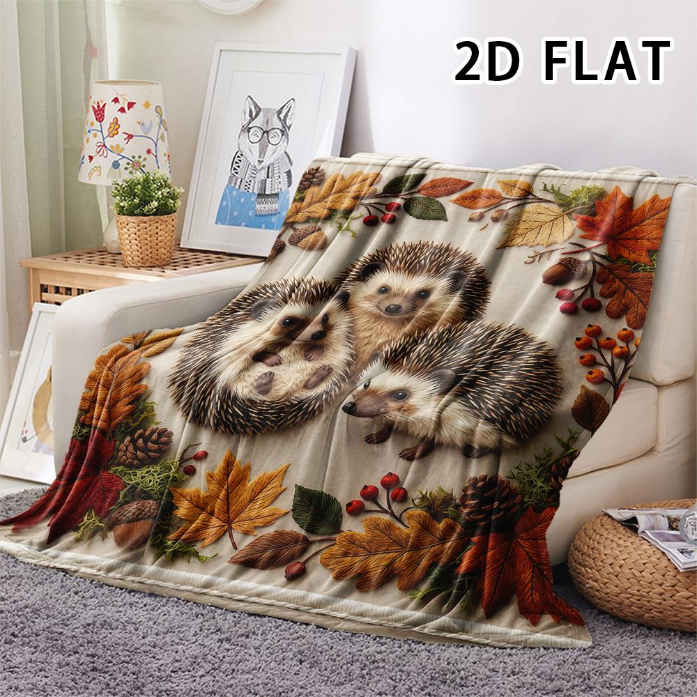 1Pc 2D FLAT Hedgehog Print Flannel Blanket,High quality Comfortable for All Seasons,Home Decor,Warmth and Comfort,Perfect for Christmas Gifts