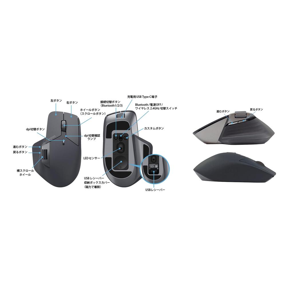 Officially Licensed In Rapoo MT760L USB Bluetooth Rechargeable Hybrid Silent Japan Wireless, Connectivity, Mouse, Optical, 4000dpi, Multi-Pairing