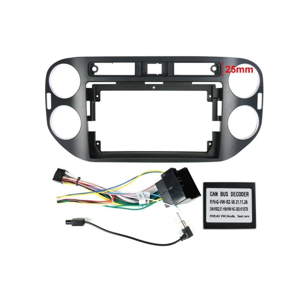 Car DVD Frame Audio Fitting Adaptor Dash Trim Facia Panel 9inch for VW Tiguan 2010-16 Radio Player 16pin Power Cable Canbus