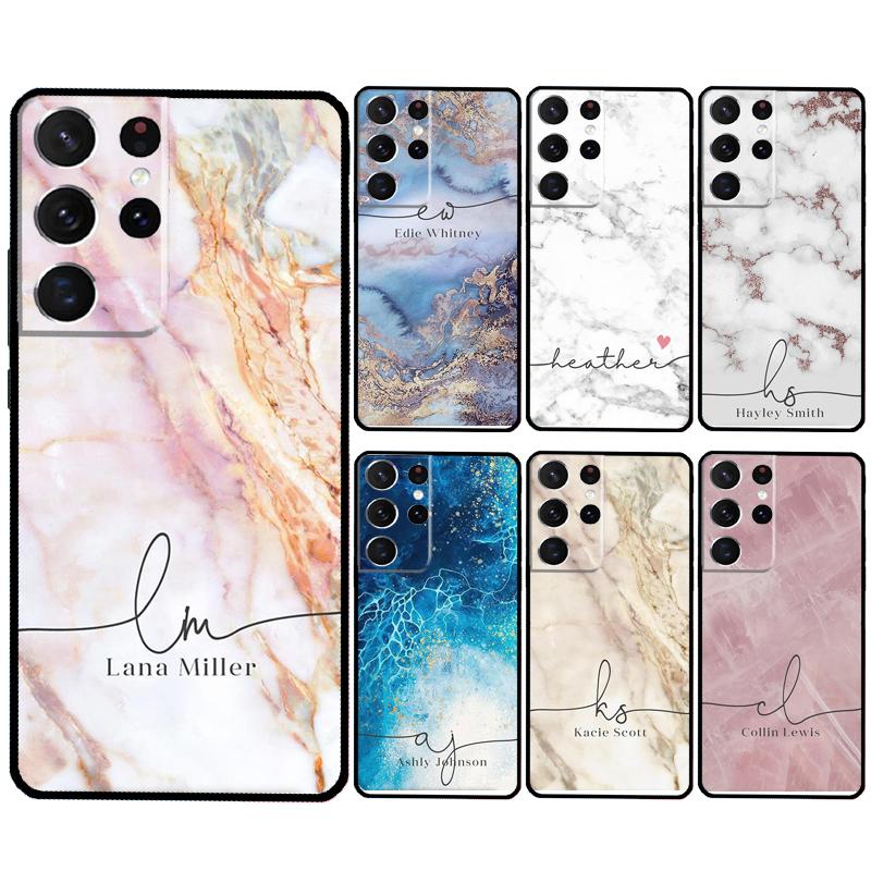PERSONALISED Marble Name Glitte Case For Samsung Galaxy S24 Ultra S23 S22 S21 Plus Note 10 Note 20 S9 S10 S20 S21 FE Cover