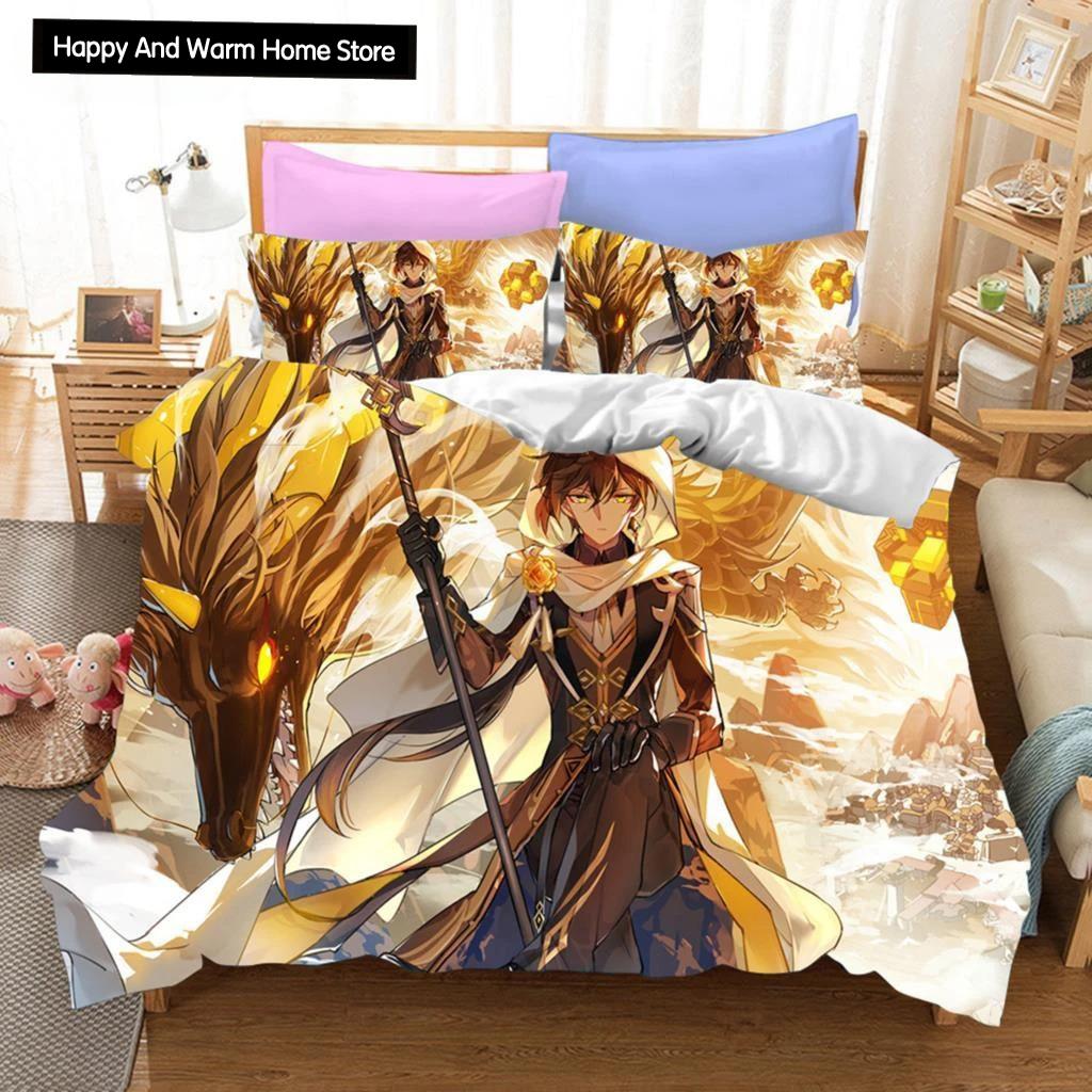 3D Game Genshin Impact Bedding Sets Keqing Xiao Duvet Cover Set 2_3 Pieces Boys Adults Single Full Queen King Size Bed Linen